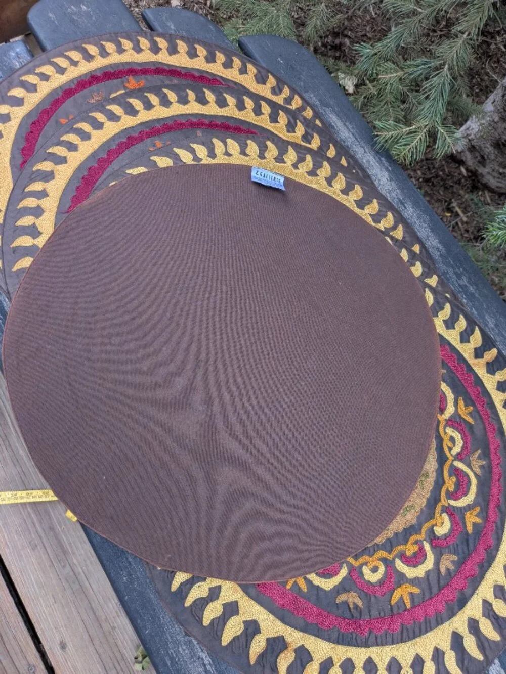 Vintage Hand-Embroidered Suzani Style Round Placemats-Set of 6.